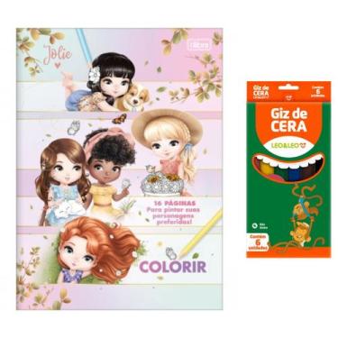 Imagem de Álbum para Colorir Jolie 8 Folhas Tilibra + Giz de cera