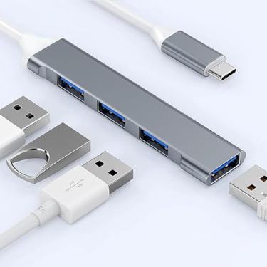 Imagem de Hub USB C para USB 4 portas, adaptador de hub tipo C para USB 3.0/2.0, adaptador multiportas para laptop, desktop, MacBook, Chromebook e expansão de PC - cinza