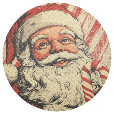 Imagem de xigua Jogo americano redondo de Natal Papai Noel, tapete de mesa redondo antiderrapante resistente ao calor, tapetes de mesa de 48 cm para decoração de cozinha, jantar e festa