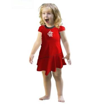Imagem de Vestido Bebê ao Infantil Flamengo Vermelho Onda Oficial, Tam 8