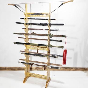 Imagem de Prateleiras de armas para exibição de chão Suporte de espada de artes marciais, suportes de arma de 16 a 24 níveis, suporte de espada para exibição vertical para todos os tipos de espadas (cor de