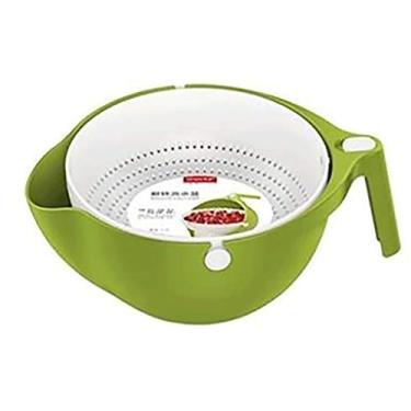 Imagem de pcagfaajmh Cesto de drenagem filtro de alimentos de plástico duplo filtro de lavagem de pratos de frutas peneira de arroz vegetal tigela de drenagem de cesta de cozinha filtro (cor: vermelho) (verde)
