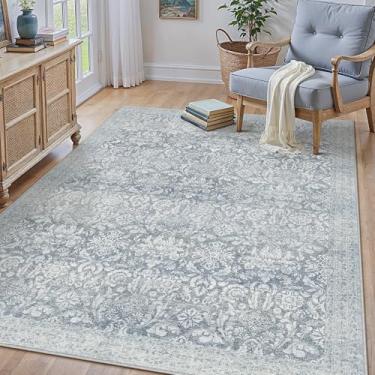 Imagem de PureCozy Tapete de área azul 7,5 x 12,5 cm, lavável, para escritório, vintage, antiderrapante, pequeno, camada baixa, fina, para quarto, cozinha, decoração retrô, sala de estar, sala de jantar