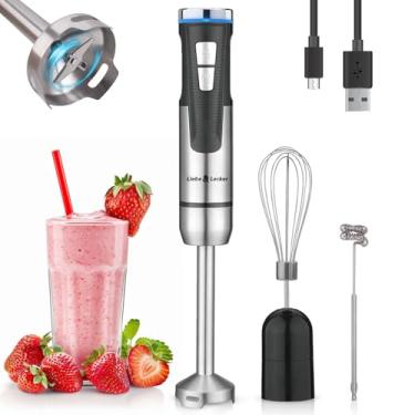 Imagem de Liebe&Lecker Liquidificador manual sem fio, liquidificador de imersão recarregável por USB, 8 velocidades variáveis com batedor, acessórios para espumador de leite, batedeira portátil para milkshakes,