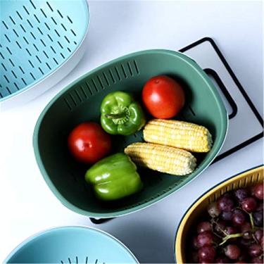 Imagem de Cesta de drenagem de cozinha cesta de drenagem de plástico de camada dupla cesta de lavagem de vegetais doméstica cesta de lavagem de arroz bandeja de frutas cesta de armazenamento fácil de limpar