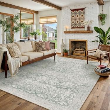 Imagem de PureCozy Tapete verde 15 x 23 cm, lavável, vintage, sala de estar, quarto, tapete antiderrapante, macio, macio, fino, retrô, decoração para escritório, sala de jantar