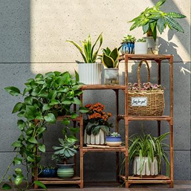 Imagem de AkosOL Prateleira de madeira para plantas ao ar livre, para várias plantas, suporte de 7 vasos de escada, para janela, jardim, varanda, sala de estar