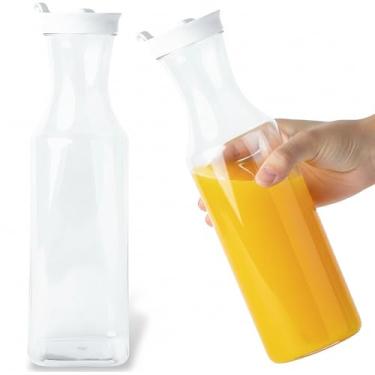 Imagem de Blue Sky Jarra quadrada de plástico transparente de 1,53 g com tampa branca - 1 unidade | Utensílios de servir elegantes perfeitos para festas, piqueniques e reuniões