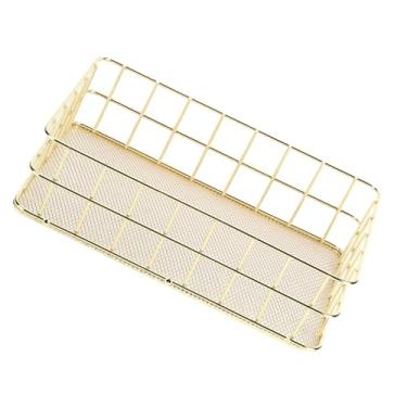 Imagem de Cesta de Armazenamento Malha Ferro Dourada Organizador Mesa Multifuncional para Casa Solução em Forjado Sala Estar Banheiro Economia Espaço Decoração