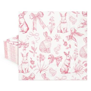 Imagem de AnyDesign 50 guardanapos de papel coelhinho da páscoa guardanapos descartáveis coelho rosa pintinho arco flor almoço jantar guardanapo para festa primavera decoração de mesa suprimentos