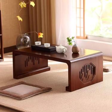 Imagem de Mesa de centro baixa mesa de café de madeira pequena mesa japonesa para sentar no chão, sala de jantar, decoração de casa (cor: cor nogueira, tamanho: 70