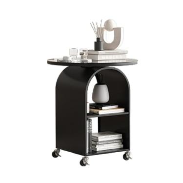 Imagem de Mesa lateral com rodas, com prateleira de vidro temperado, mesa lateral de sofá móvel, mesa de cabeceira de 3 camadas com rodas, mesas laterais para quarto, sala de estar (preta, 40 cm)