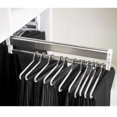 Imagem de Cabides de jeans ajustáveis e resistentes com haste de armário - Vara retrátil para armazenamento de calças, suporte para roupas que economizam espaço (55 cm, conjunto de 2)