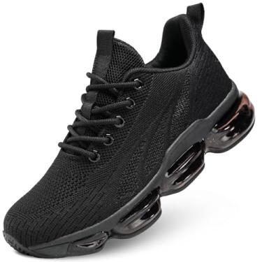 Imagem de Kapsen Tênis feminino de caminhada, corrida, com almofada de ar, respirável, moderno, tênis, malha, treino, casual, atlético, esportes, academia, Preto, 36