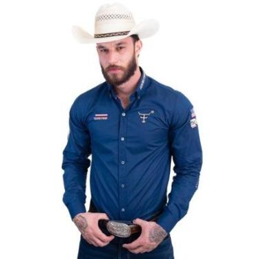 Imagem de CAMISA COMPETIÇÃO MASCULINA MANGA LONGA TEXAS FARM - CP009 - AZUL MARINHO/ BEGE ESCURO-Masculino