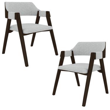 Imagem de Kit 2 Cadeiras Sala de Jantar e Jogos Carteados Madeira Maciça Poker Linho Cinza/Capuccino G42 - Gran Belo