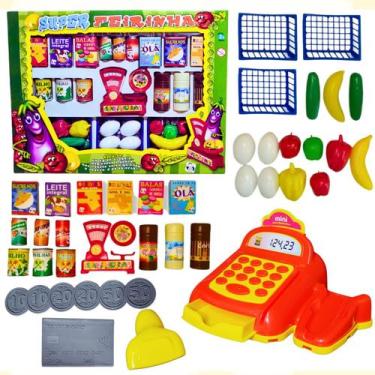 Imagem de Kit Brinquedo Feirinha Mercadinho Com Comidinhas Frutas E Caixa Regist