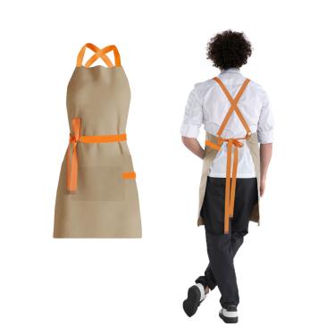 Imagem de Avental Bege Alça Cruzada Laranja Restaurante Cafeteria Bar 10un