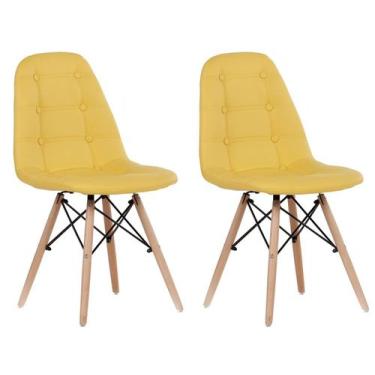 Imagem de Cadeira Eames Estofada Em Couro Madrid - Fratini Móveis, Amarelo