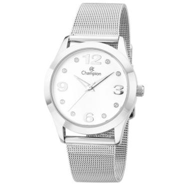 Imagem de Relógio CHAMPION feminino prata strass esteira CN29098Q