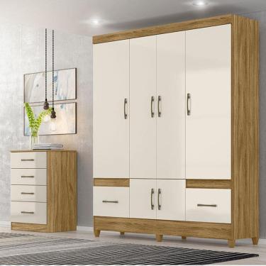 Imagem de Guarda Roupa Casal Ambiente MS912 e Cômoda MS913 Freijó Off White – Moval