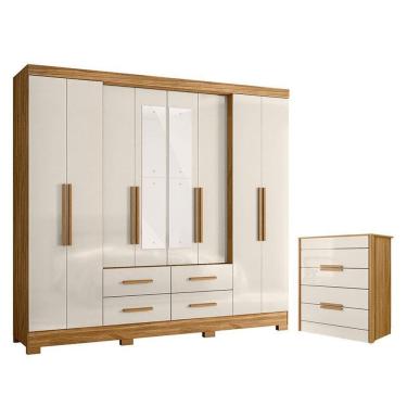 Imagem de Guarda Roupa Casal San Lorenzo com Espelho e Cômoda Dhara Freijó Off White – Moval