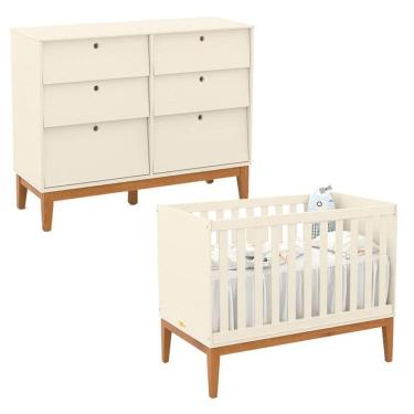 Imagem de Berço Americano e Cômoda 6 Gavetas Unique Off White Eco Wood - Matic