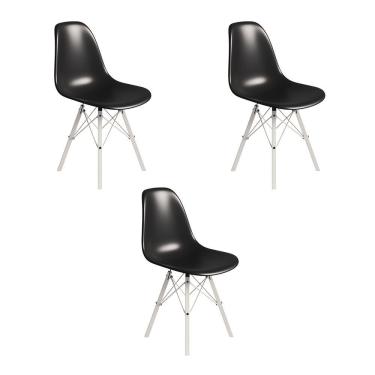 Imagem de Conjunto 3 Cadeiras Eames Tubo Ferro Branco Assento Preto