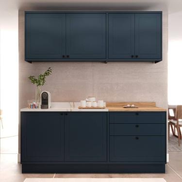 Imagem de Cozinha Compacta Modulada 6 Portas 3 Gavetas 100% Mdf 1 Tampo Sevilha Azul Órion