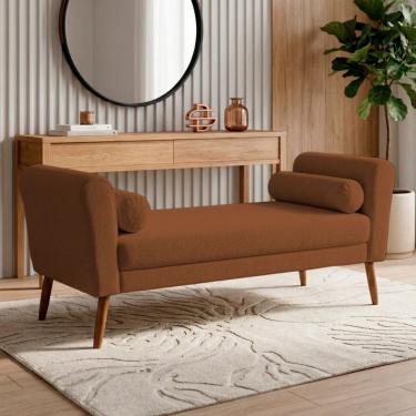 Imagem de Puff Recamier Estofado para Quarto Itália 120cm com Pés Palito Bouclê Terracota - Desk...