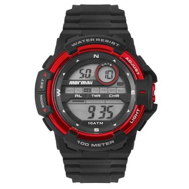 Imagem de Relógio MORMAII masculino digital preto vermelho MOLCDAAS/8R
