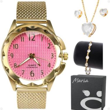 Imagem de relogio feminino aço prova dagua + colar pulseira casual moda qualidad