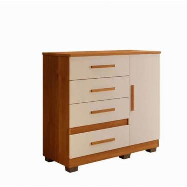 Imagem de Cômoda New Florença 4 Gavetas 1 Porta em MDP com Puxador em MDF Off White Cinamomo para Quarto