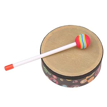 Imagem de Strachey Tambor de mão Orff Music Instrumento de percussão Instrumento de bateria portátil com baqueta de 8 pol.