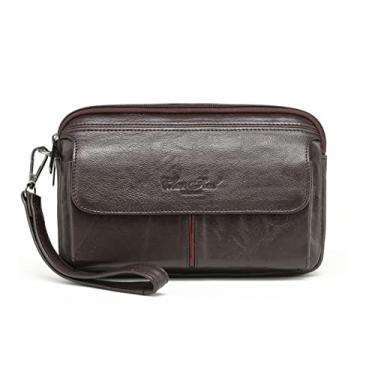 Imagem de Bolsa organizadora de couro masculina com compartimentos para proteção de cartão de crédito, H café, Without Card Slots