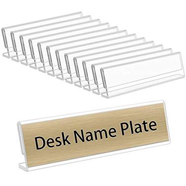 Imagem de NIUBEE Pacote com 12 placas de nome de acrílico 5 x 20 cm para mesas, suporte de placa inclinada horizontal 2x8 para exibição de mesa, suporte de placa de licença de nome de plástico para escritório
