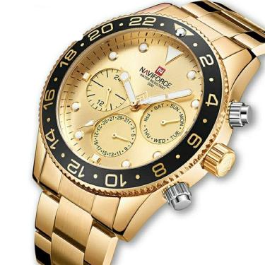 Imagem de Relógio naviforce 9147 dourado analógico masculino todo funcional casual social luxo