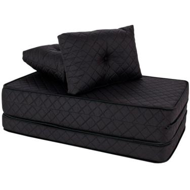 Imagem de Puff Multiuso Bordado em Matelassê com Travesseiro 3 em 1 Casal com Courino Preto Bf Colchões