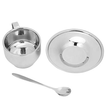 Imagem de Pilipane - Caneca de Café de Aço Inoxidável com Pires e Colher, 236 ml, Conjunto de Xícaras de Café