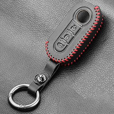 Imagem de CSHU 3 Buttons Flip Folding Remote Key Shell Leather Car Key Case Cover Keychain Ring Key Bag, Fit For Fiat 500 Panda Punto Bravo,A Style