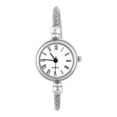 Imagem de Relógios femininos de quartzo, relógio de pulso feminino analógico redondo pulseira aberta, como dia dos namorados, presente de dia das mães (prato branco romano)