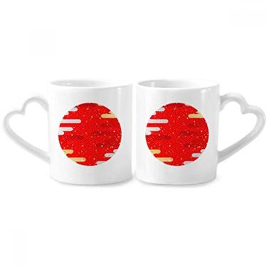 Imagem de Conjunto de canecas de porcelana para casal japonês com estampa geométrica de nuvens e coração