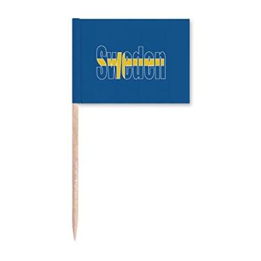 Imagem de Bandeira do país da Suécia com nome Art Deco presente moda palito bandeiras marcadoras decoração de festa