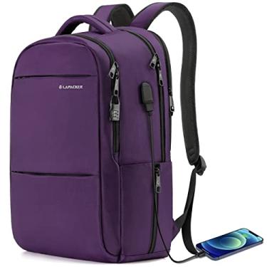 Imagem de Mochila de laptop de 15,6 – 17 polegadas para mulheres, masculina, resistente à água, bolsa de viagem para laptop com porta de carregamento USB, mochila leve para notebook universitário – roxa