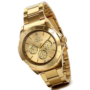 Imagem de Lancardo Relógio masculino de aço inoxidável dourado, quartzo japonês, marcadores de strass, relógio de pulso social, Dourado, Unisex, Movimento de quartzo