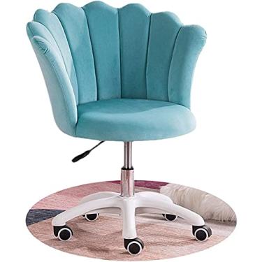Imagem de cadeira de escritório Assento estofado embrulhado em pétala Cadeira de escritório Mesa e cadeira de tecido de veludo Cadeira ergonômica giratória para computador Cadeira (cor: azul claro) needed