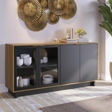 Imagem de Balcão Buffet 4 Portas Vitoria Colibri - Noce Milano/Preto Fosco
