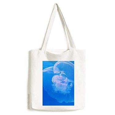 Imagem de Bolsa sacola de lona azul oceano ciência da água natureza bolsa de compras bolsa casual bolsa de compras