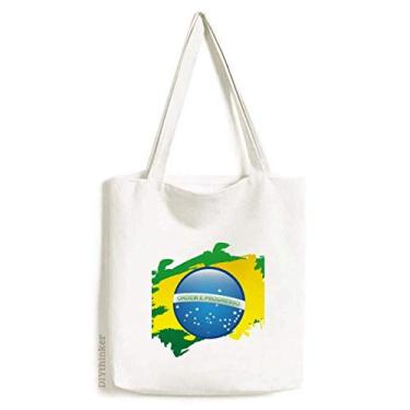 Imagem de Bolsa de lona com mapa de elementos culturais da bandeira do Brasil, bolsa de compras casual