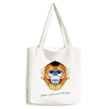 Imagem de Golden Snub-Nose Macaco Animal Sacola de Lona Bolsa de Compras Casual Bolsa